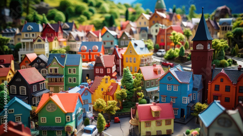 Enchanting Miniature World: A Vibrant Toy Village Adorned with Multicolored Tiny Houses.