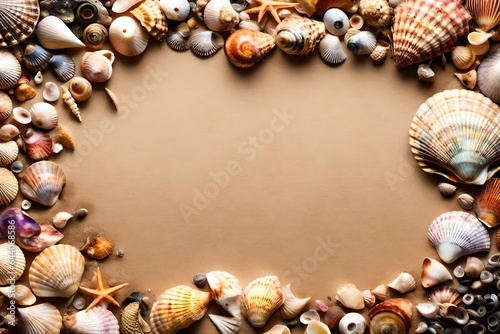 frame of seashells on sand