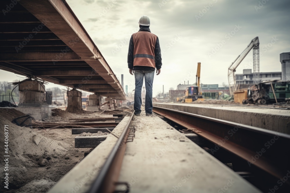 shot of an unrecognizable construction worker standing on a beam at the site of a building shot of an unrecognizable construction worker standing on a beam at the site of a building