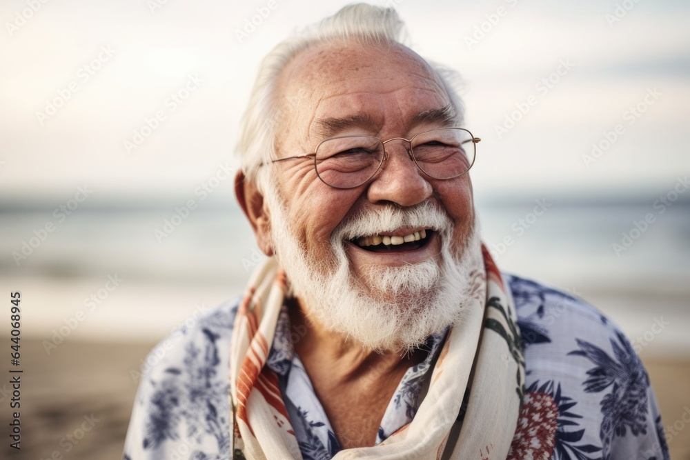 portrait of a senior man smiling excitedly while preparing for the day at the beach