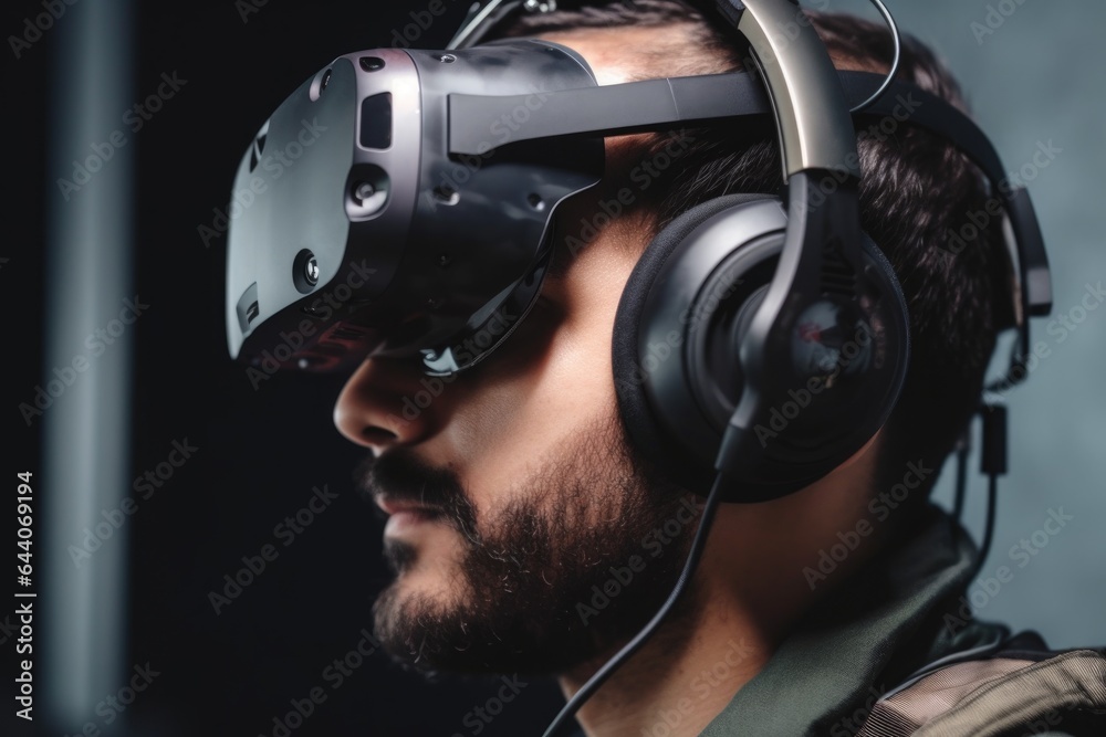 closeup shot of an unidentifiable man wearing a headset while using a virtual reality device closeup shot of an unidentifiable man wearing a headset while using a virtual reality device