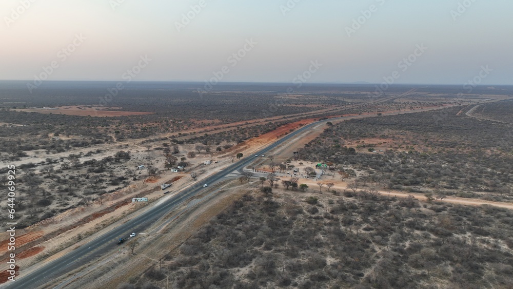 The A1 highway near the Tropic of Capricorn. Botswana, Africa
