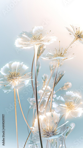 Ethereal Beauty: White Flowers with Golden Stems and Leaves
