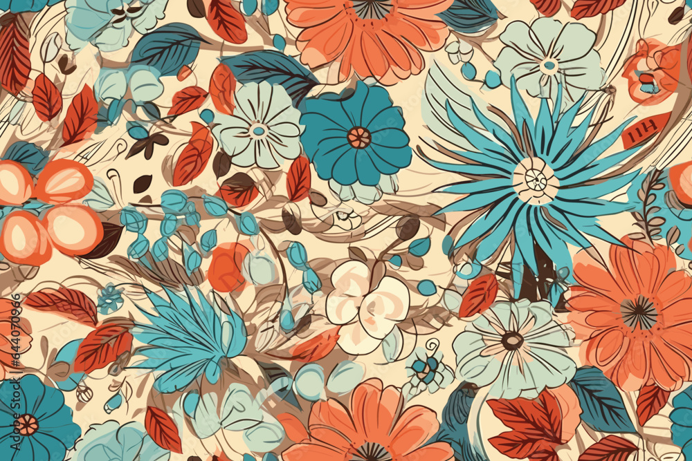 Abstract floral seamless pattern painted with paints lovely peonies with foliage. Superior texture print for surfaces, textiles and design. Vector Art Illustration.