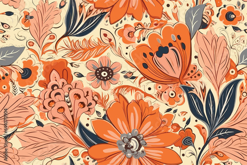 Abstract floral seamless pattern painted with paints lovely peonies with foliage. Superior texture print for surfaces, textiles and design.Vector Art Illustration.