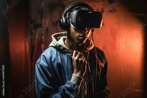 shot of a young man using a virtual reality headset