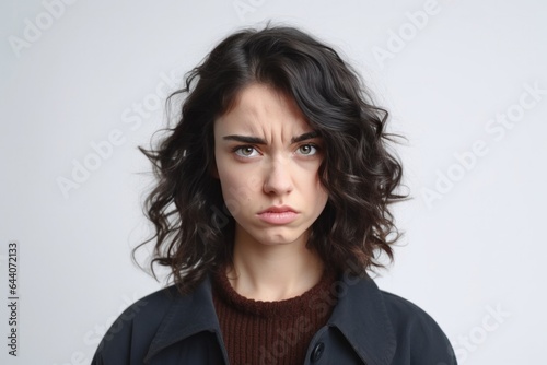 Upset displeased offended young teen girl frown looking at camera. Negative emotion