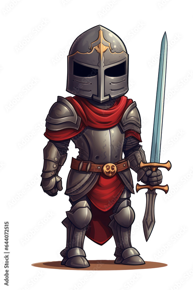 Naklejka premium A knight, cartoon, computer game, isolated, white background