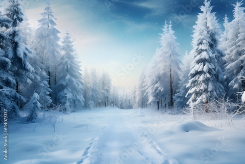 Winter season background with forest in the snow. © Pacharee