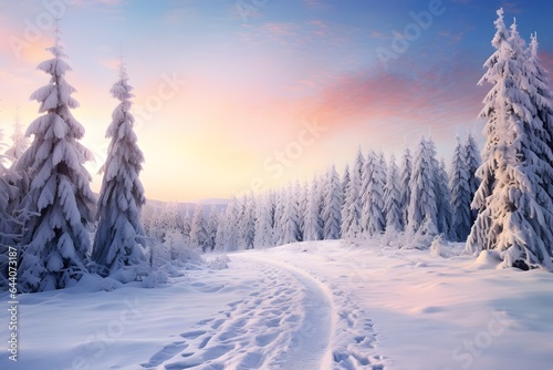 Winter season background with forest in the snow. © Pacharee