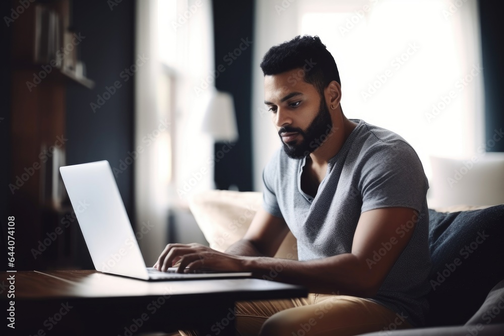 © OMD - shot of a young man using his laptop while working from home