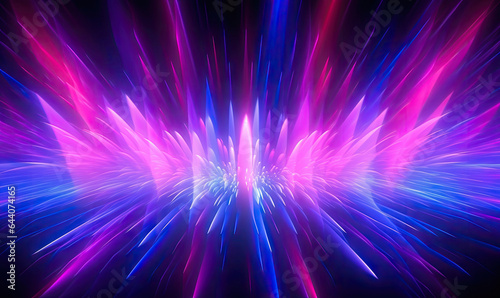 Neon futuristic flashes on black background. Motion light lines backdrop. For banner, postcard, book illustration. Created with generative AI tools