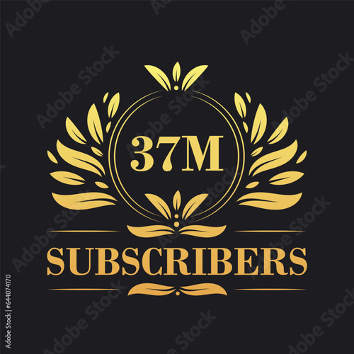 37M Subscribers celebration design. Luxurious 37M Subscribers logo for social media subscribers