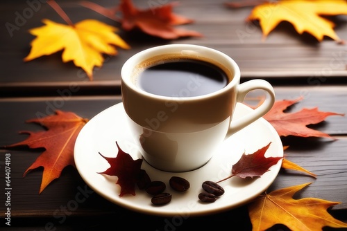 cup of coffee with autumn leaves