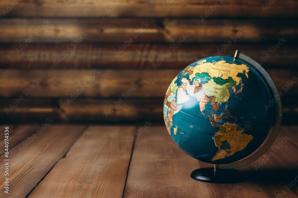 A world globe on a rustic wood background A world globe on a rustic wood background