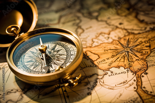 Old compass on vintage map 1752