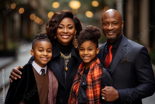 Generative ai smiling happy black family embracing posing outdoors