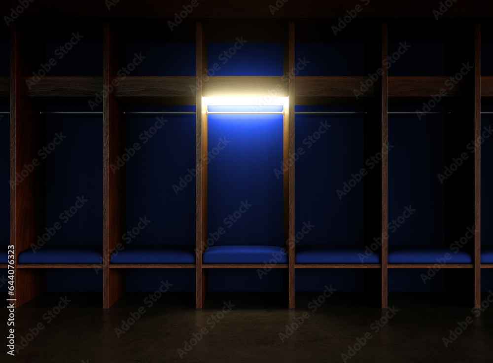 Isolated Spotlight Dark Locker Room Blue - obrazy, fototapety, plakaty 