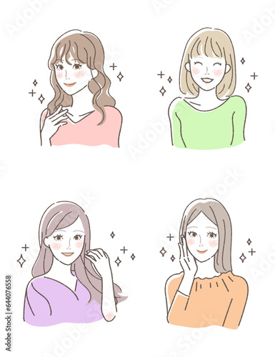 笑顔の女性のイラストセット
