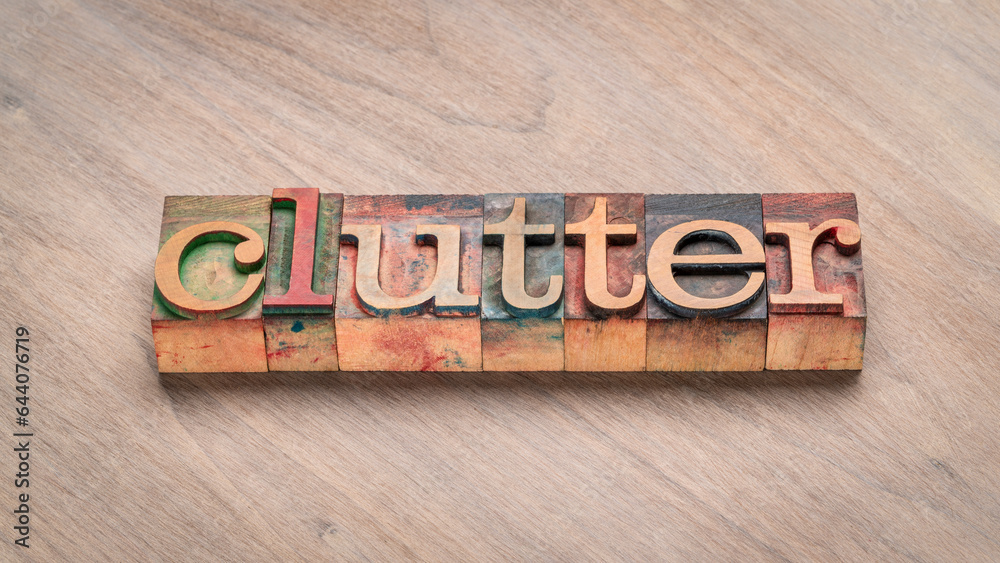 Fototapeta premium clutter word abstract in letterpress wood type