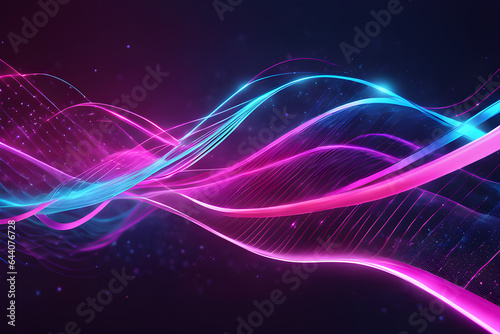 abstract background with glowing lines. Abstract background with futuristic vibes, showcasing neon pink and blue glowing lights, high-speed wave lines, and bokeh light