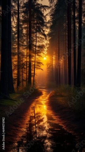 The sun is shining through the trees in the forest © cac_tus