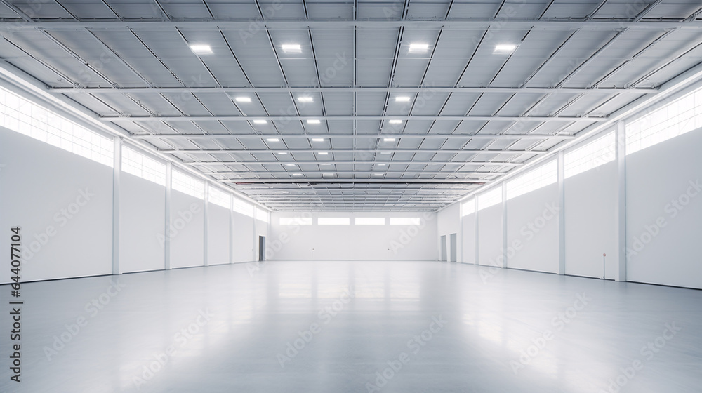 Obraz premium The inside of an empty, contemporary, white warehouse..