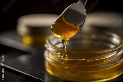Concentrated THC and medical marijuana oil for dabbing, made from full-spectrum cannabis rosin. Generative AI