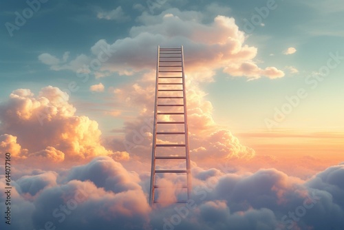 An ascending ladder in the direction of the sky. Generative AI