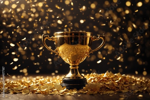 gol trophy cup with confetti. ai generative