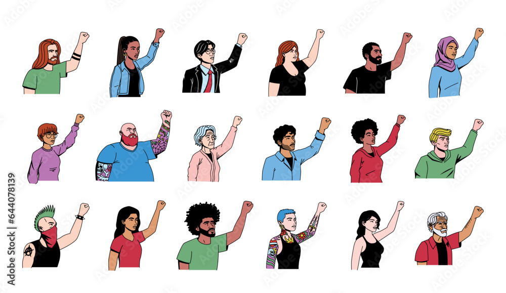 Vector Cartoon Protesters Set Characters Isolated Illustration
