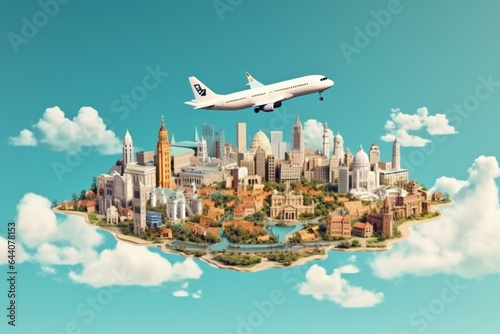 earth city illustration globe global concept travel plane europa map. Generative AI.