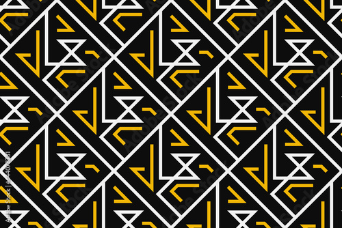 Abstract geometric pattern with lines, rhombuses A seamless vector background. Blue-black and gold texture