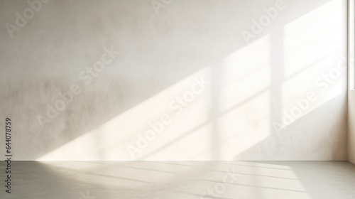Sunlight on a gray wall, sunbeams in a room, sunny day scene for product presentation. Shadows for natural light effects. Minimalist interior.
