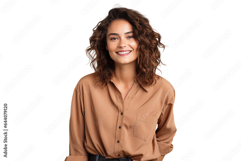 Fototapeta premium isolated png portrait of natural beautiful smiling young woman in casual style