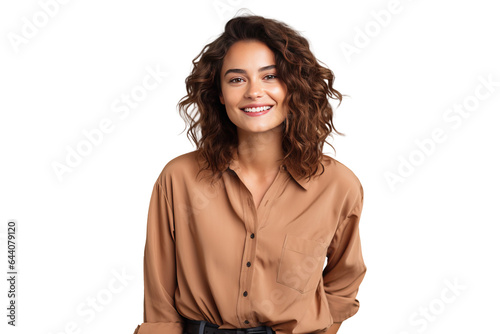 isolated png portrait of natural beautiful smiling young woman in casual style photo