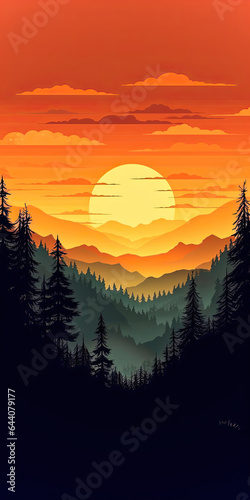 Mountain Sunset in Graphic Style,sunset in the mountains