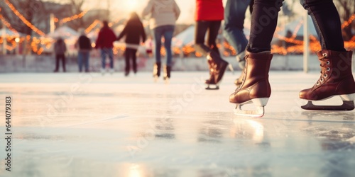 People ice skating on the ice before christmas. Generative AI