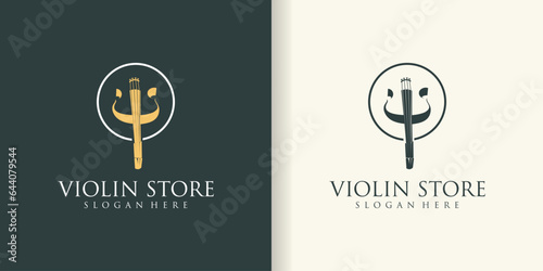 Canvas Print Violin orchestra fiddle music silhouette logo design vector icon