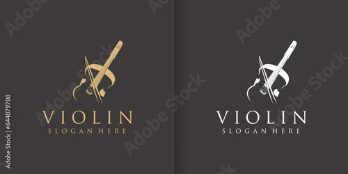 Violin Viola Fiddle Cello bass Contra bass music instrument silhouette logo design inspiration