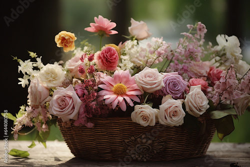 Beautiful basket of flower  copy space  Isolate Concept Valentine s Day  Mother s Day. Holiday gift.