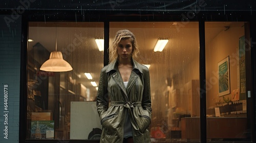 Model against a shuttered storefront, epitomizing dreams deferred in a world of broken promises