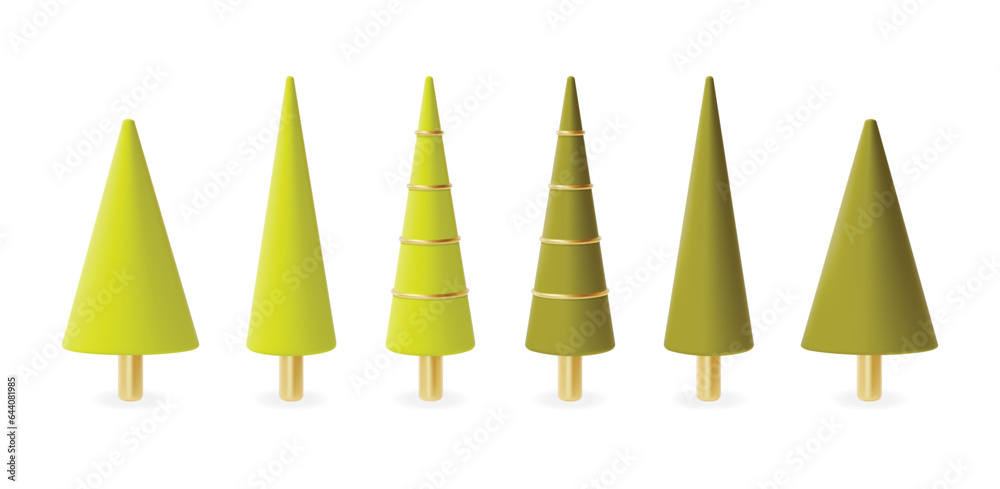 3d Merry Christmas and Happy New Year Concept Green Xmas Tree Set Cartoon Style. Vector illustration 3d Merry Christmas and Happy New Year Concept Green Xmas Tree Set Cartoon Style. Vector illustration