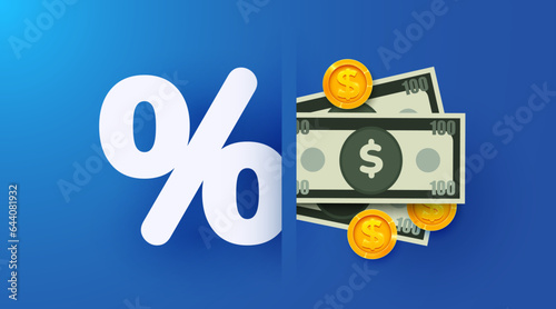 Percent symbol money. Sale and special offer.