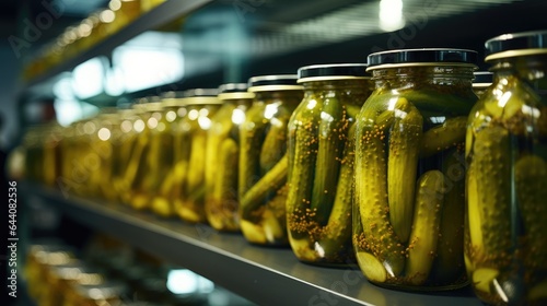 Jars of pickles in supermarket