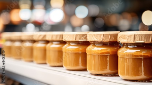 Peanut butter jars in supermarket