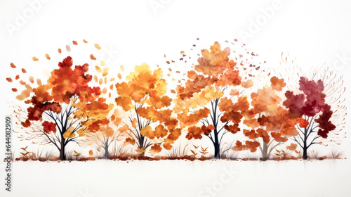 He admires the stunning autumn colors on a clear white background.