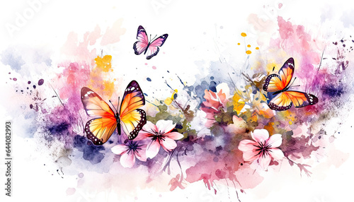 Fototapeta Naklejka Na Ścianę i Meble -  A Colorful Garden: A Digital Art Illustration,flowers and butterflies,abstract watercolor background,butterflies and flowers