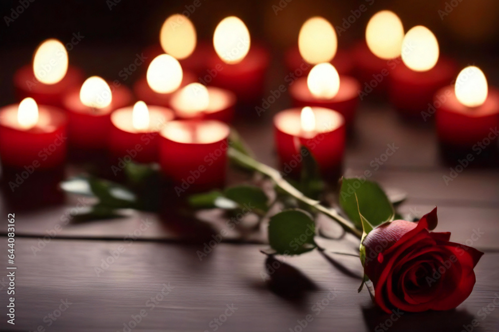 Red rose with candles lights background Red rose with candles lights background