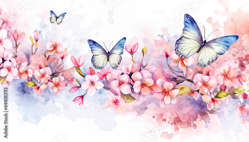 A Colorful Garden: A Digital Art Illustration,flowers and butterflies,abstract watercolor background,butterflies and flowers © Moon